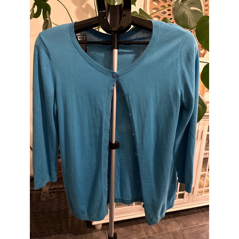 Banana Republic Blue‎ Ruffle Trim Cardigan - 3/4 Sleeve - Size Medium